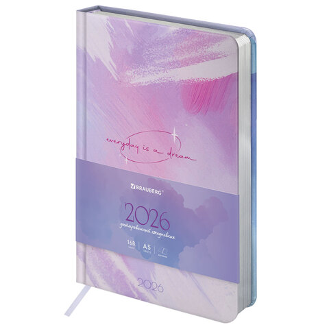 Ежедневник датированный 2026 А5 138x213 мм, BRAUBERG "Vista", под кожу твердый, "Pastel", 117458