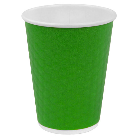 Стакан одноразовый бумажный 300/360 мл, D 90 мм, двухслойный, "Соты", зеленый, КОМПЛЕКТ 50 шт., холодное/горячее, WELDAY (ВЭЛДЭЙ), 702706
