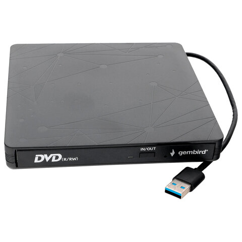 Внешний оптический привод CD/DVD GEMBIRD USB 3.0, пластик, черный, DVD-USB-03