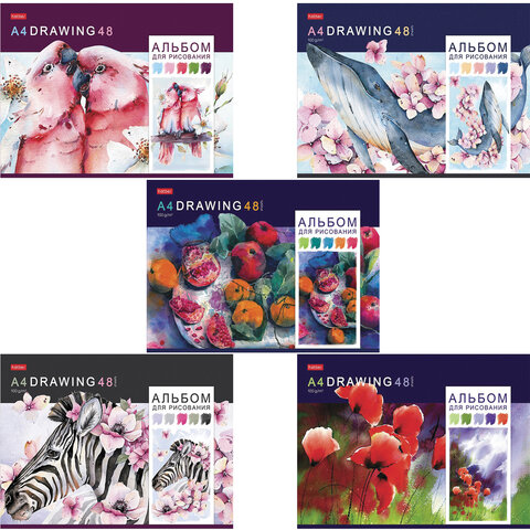 Альбом для рисования, А4, 48 листов, скоба, обложка картон, HATBER, 205х290 мм, "Акварельная палитра", 067588, 48А4В