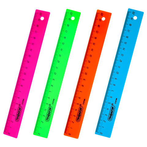 Линейка пластиковая 20 см, ПИФАГОР, неоновая, ассорти, 210788