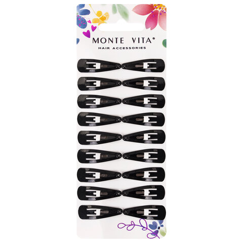 Заколки для волос НАБОР 18 шт., 3 см, клик-клак, глянцевый, чёрный, MONTE VITA (МОНТЕ ВИТА), 457080