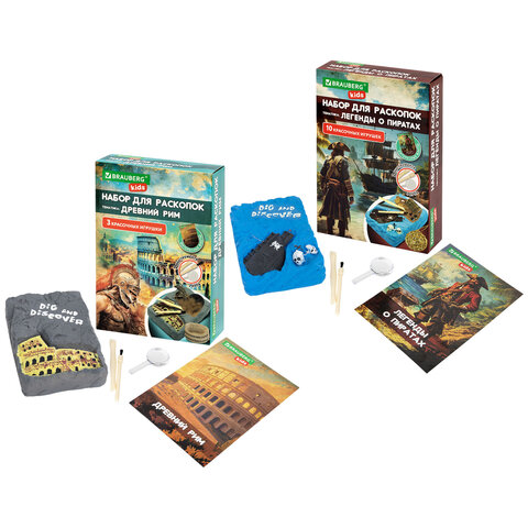 Набор для раскопок "Мир" 16х23 см, инструменты, 6 видов ассорти, BRAUBERG KIDS, 665918