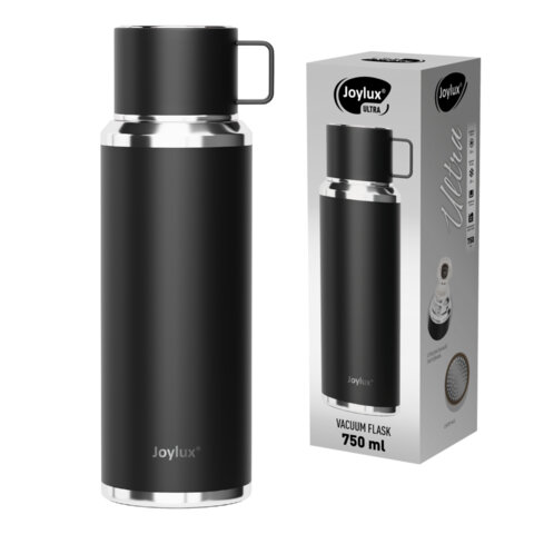 Термос 0,75 л JOYLUX (ДЖОЙЛЮКС) ULTRA, нержавеющая сталь SUS316, крышка/кружка, питейник, сито, черный матовый, 700314