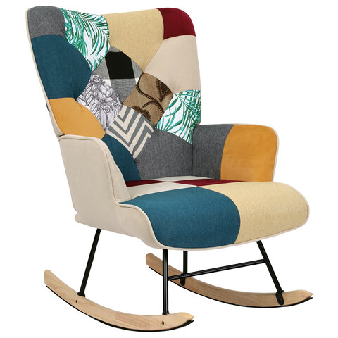 Кресло-качалка BRABIX "Rock LC-310", ткань, пэчворк (лоскутное), 533149