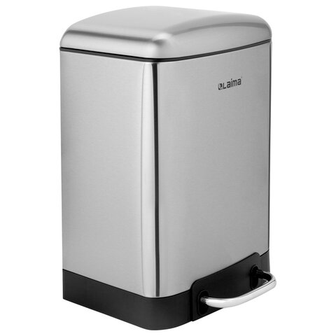 Ведро мусорное с педалью 6 л, крышка с доводчиком, стальное, БЕЗ ОТПЕЧАТКОВ, LAIMA ULTRA, 701567