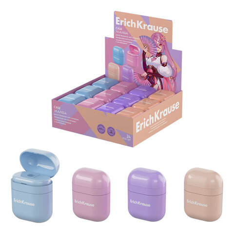 Точилка ERICH KRAUSE "Case Manga", с контейнером, пластиковая, корпус ассорти, 60041