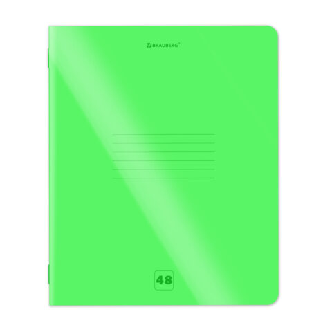 Тетрадь пластиковая обложка (НЕОН) А5, 48 листов, скоба, клетка, BRAUBERG "Smart Cover", ЗЕЛЕНАЯ, 405038