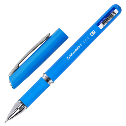 Ручка шариковая масляная с грипом BRAUBERG "L-10", СИНЯЯ, корпус синий, узел 0,7 мм, линия письма 0,35 мм, 143005