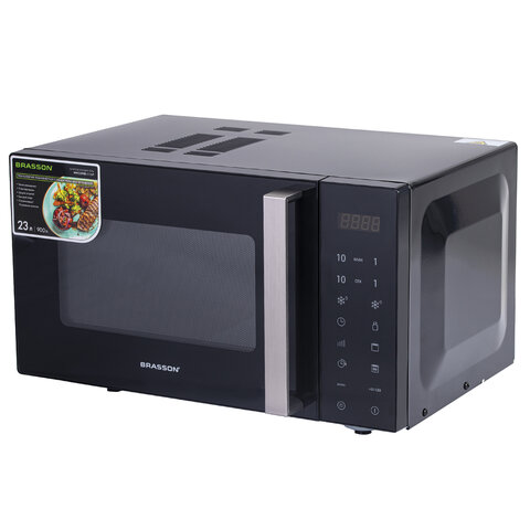 Микроволновая печь без поворотного стола BRASSON (БРАССОН) MW2390D-11GP, ГРИЛЬ, 9 ПРОГРАММ, 23л, 900Вт, сенсорное управление, черная, 454981