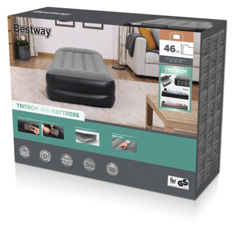 Надувная кровать 97х191х46 см, с подголовником, встроенный насос 220 В, до 150 кг, BESTWAY, 67401