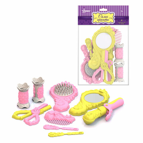 Набор парикмахерский "Маленькая принцесса", 9 предметов, пластик, цвета ассорти, НОРДПЛАСТ, 647/2