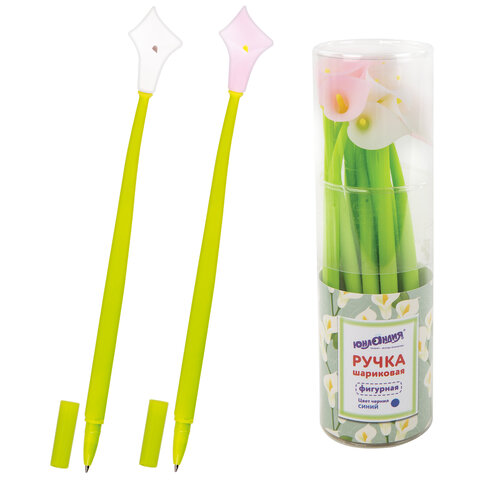 Ручка фигурная шариковая ЮНЛАНДИЯ "Цветок", силиконовый корпус, ассорти, СИНЯЯ, пишущий узел 0,7 мм, 143797