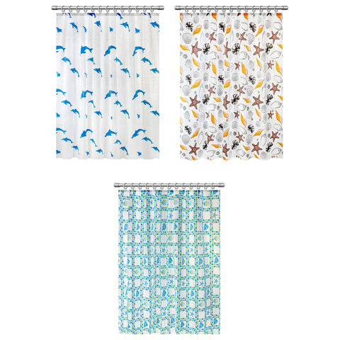 Шторка для ванной PEVA, 180х180 см, кольца в комплекте, дизайн ассорти, МОРЕ, PRIMILA (ПРИМИЛА), 700074