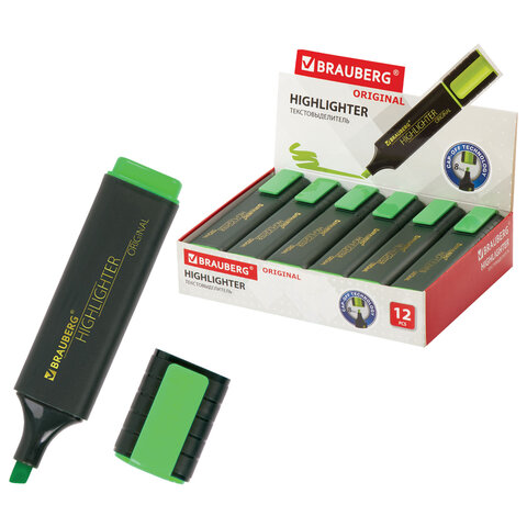 Текстовыделитель BRAUBERG "ORIGINAL", ЗЕЛЕНЫЙ, линия 1-5 мм, 151682