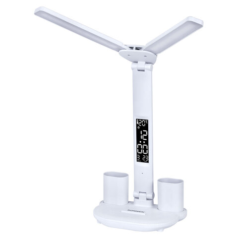 Настольная лампа-светильник беспроводная SONNEN PT-203, органайзер, дисплей, 6 в 1, LED 7 Вт, белый, 238497