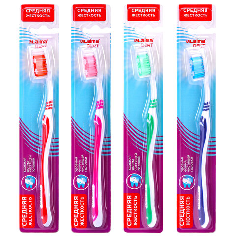 Зубная щетка средней жесткости (ассорти 4 цвета), LAIMA DENT, 609310