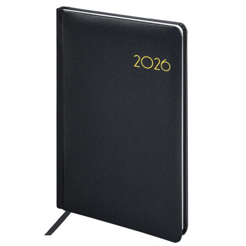 Еженедельник датированный 2026, А5, 145х215 мм, BRAUBERG "Select", балакрон, черный, 117182