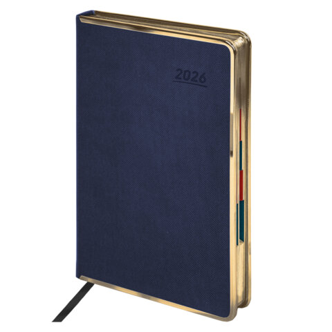 Ежедневник датированный 2026 А5 148х218 мм, GALANT "Infinity Gold", под кожу, темно-синий, 117503