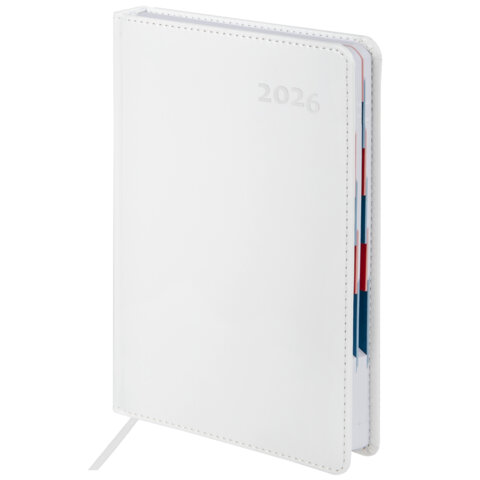 Ежедневник датированный 2026 А5 148х218 мм, GALANT "White", под кожу, белый, 117494