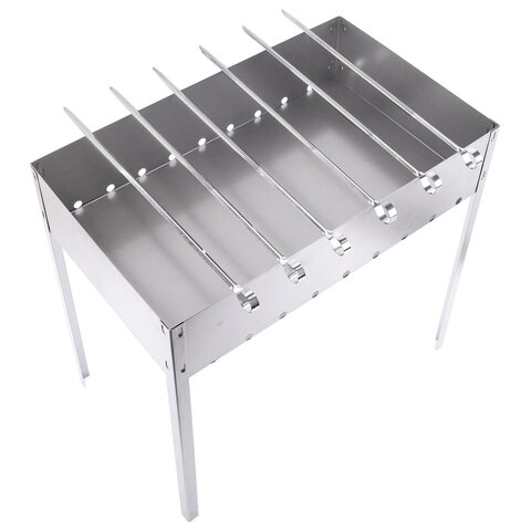 Мангал сборный стальной, размер 500х300х500 мм + 6 шампуров из нержавеющей стали, в коробке, 701728