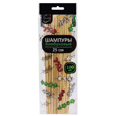 Шпажки-шампуры для шашлыка бамбуковые 25 см, 100 штук, КП, 107949