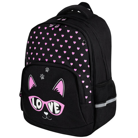 Рюкзак BRAUBERG SOFT, 2 отделения, 3 кармана, "Cool cat", СВЕТЯЩИЙСЯ, 40х31х15 см, 273118