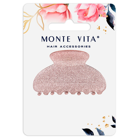 Краб для волос 5,2 см, с глиттером, розовый, MONTE VITA (МОНТЕ ВИТА), 457021