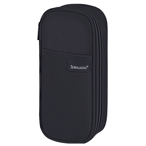 Пенал-органайзер BRAUBERG, 1 отделение, откидная планка, полиэстер, 22х10х6 см, "Total black", 273577