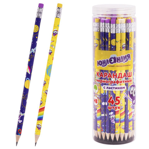 Карандаш чернографитный ЮНЛАНДИЯ "ЮНЛАНДИК", 1 шт., HB, с ластиком, корпус ассорти, 181752