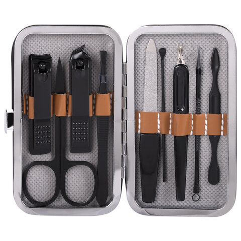 Универсальный набор для маникюра и педикюра 9 в 1 в футляре, MINI, черный, WBZ (ВБЗ), 609491