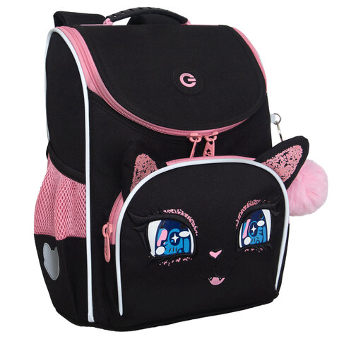 Ранец GRIZZLY анатомическая спинка, с мешком для обуви, для девочек, "SPARKLING EYES", 33х25х13 см, RAm-584-4/1