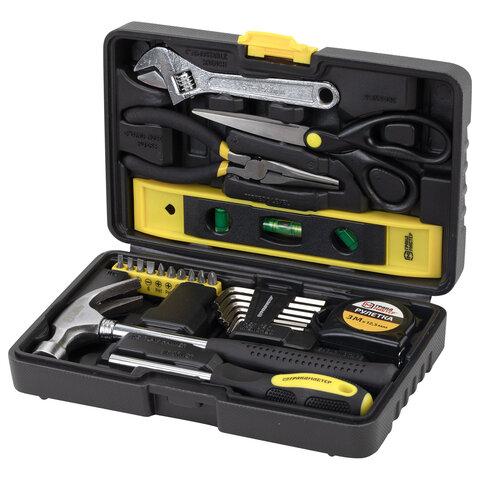 Набор инструментов столярно-слесарный, 25 предметов, пластиковый кейс, ГРАНДМАСТЕР, 671337