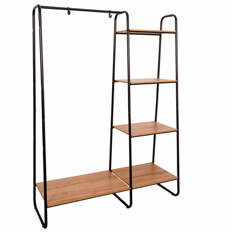 Вешалка-стеллаж "Скандинавия-1", 1470х1100х385 мм, 5 полок, металл/ЛДСП, черная/дуб, ГСС1 Ч