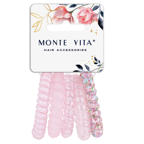 Резинки для волос НАБОР 5 шт., диаметр 5 см, пружинка, розовые, MONTE VITA (МОНТЕ ВИТА), 457062