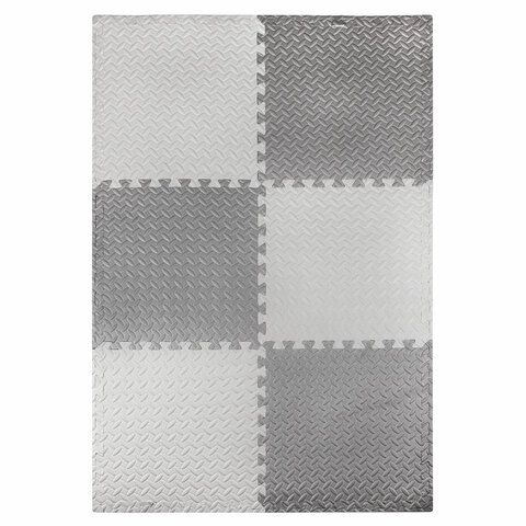 Коврик-пазл напольный 1,5х1 м, 6 шт., 50х50 см, толщина 1 см, серый, светло-серый, ЮНЛАНДИЯ, 664810