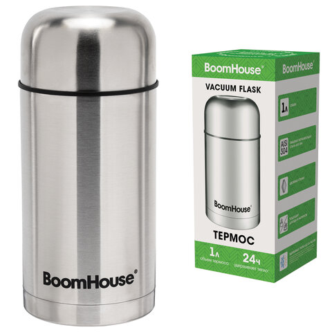 Термос 1 л для еды/напитков с широким горлом, BOOMHOUSE (БУМХАУС) WIDE, нержавеющая сталь SUS304, серебристый, 700320