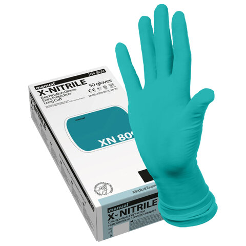 Перчатки нитриловые смотровые особо прочные удлиненные MANUAL XN809 Австрия 25пар, L, XN809-03