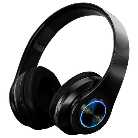 Наушники беспроводные большие светящиеся накладные, чёрные DASWERK (ДАСВЕРК) B-39, 513805