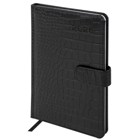 Еженедельник датированный 2026 А5 145х215 мм, BRAUBERG "Party", под кожу, черный, 117180