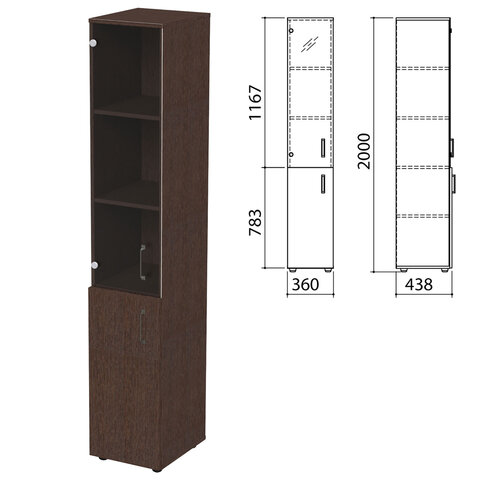 Шкаф закрытый со стеклом "Приоритет", 360х438х2000 мм, 4 полки, венге (КОМПЛЕКТ)