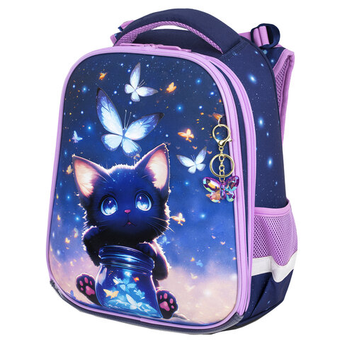 Ранец BRAUBERG PREMIUM, 2 отделения, с брелоком, "Night catcher", СВЕТЯЩИЙСЯ, 38х29х16 см, 273099