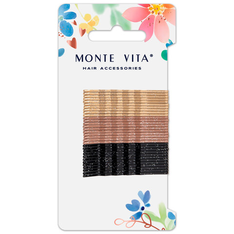 Невидимки для волос НАБОР 32 шт., 5 см, разные цвета, MONTE VITA (МОНТЕ ВИТА), 457100