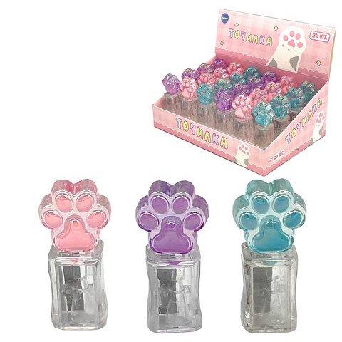 Точилка фигурная "Лапка", стеклянная серия, пластиковая, корпус ассорти, дисплей, CNT, 75067