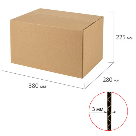 Гофрокороб, длина 380 мм х ширина 280 мм х высота 225 мм, марка Т22, профиль В, FEFCO 0201 / ГОСТ, исполнение А, 440055