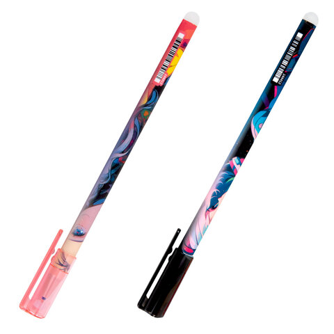 Ручка стираемая гелевая с принтом FUNSTER (ФАНСТЕР) "ANIME", СИНЯЯ, корпус ассорти, игольчатый наконечник 0,5 мм, линия 0,35 мм, 144412