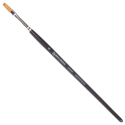 Кисть художественная профессиональная BRAUBERG ART CLASSIC, синтетика мягкая под колонок, плоская, № 6, короткая ручка, 200698