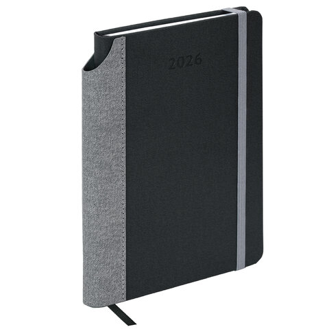Ежедневник датированный 2026 А5 138x213 мм, BRAUBERG "Mosaic", под кожу, карман для ручки, черный, 117114