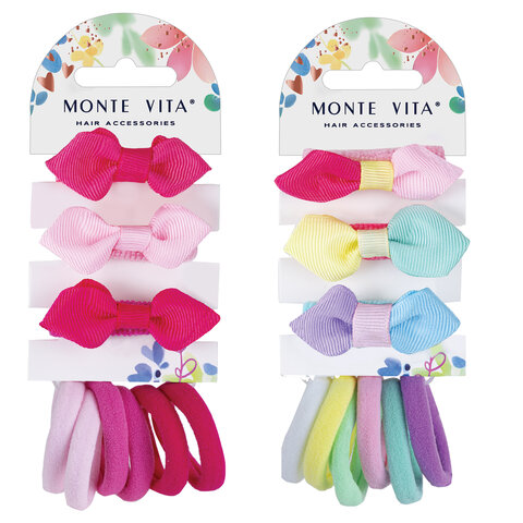 Резинка для волос НАБОР 9 шт., мягкие, medium size, ассорти форм, оттенки розового, MONTE VITA (МОНТЕ ВИТА), 457107