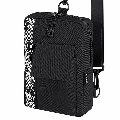 Сумка на плечо HEIKKI TORRENT (ХЕЙКИ) с карманом, "Chess emoji", черная, 25х18х3 см, 272638